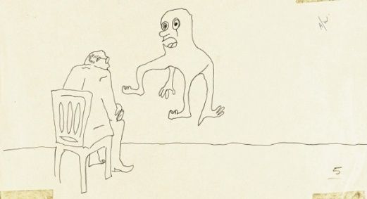 Ilustración de John Lennon, sin título: hombre sentando frente a una criatura flotante. (Foto: Archivo)
