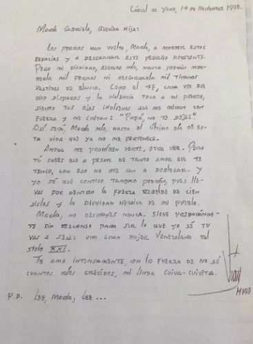 Publican carta que Hugo Chávez escribió a su hija desde 